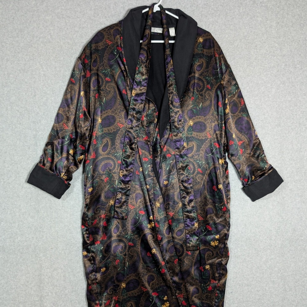 Erika Taylor Intimates Robe Mens Small Paisley Satin Fleece Line Regencycore